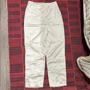 Cream High-Waisted Satin Pants